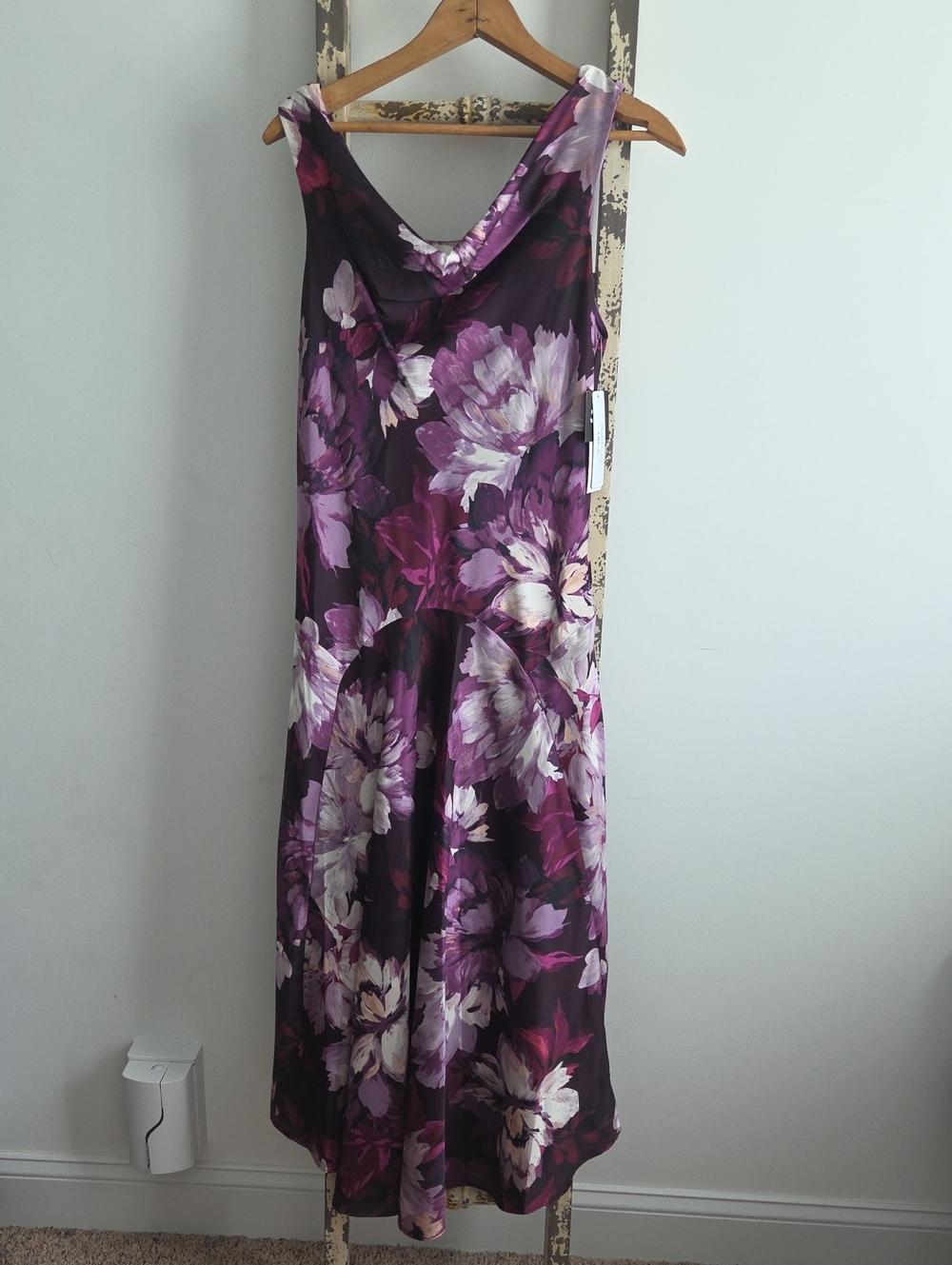 Signature by Robbie Bee Purple Floral Cowl Neck Midi Dress